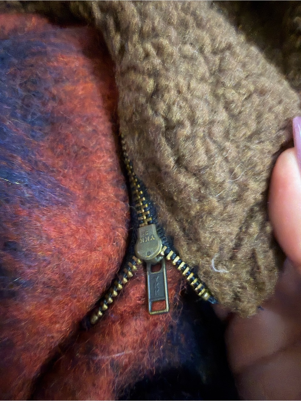 Staring at Stars Plaid Hooded Wool-Blend Coat in Rust Red & Navy - Small - Picture 6 of 11